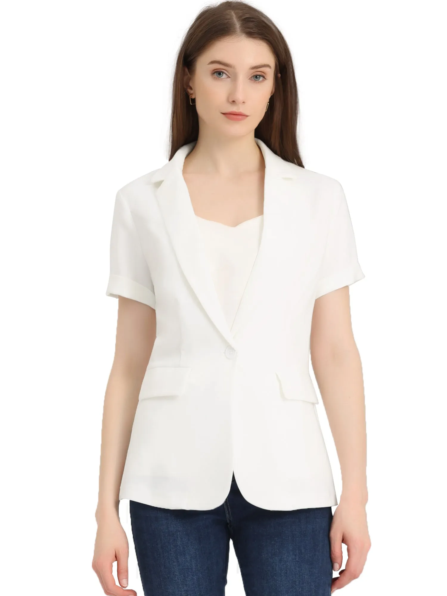 1 Button Office Business Short Sleeve Blazer Jacket sold by Allegra K product image thumbnail 5