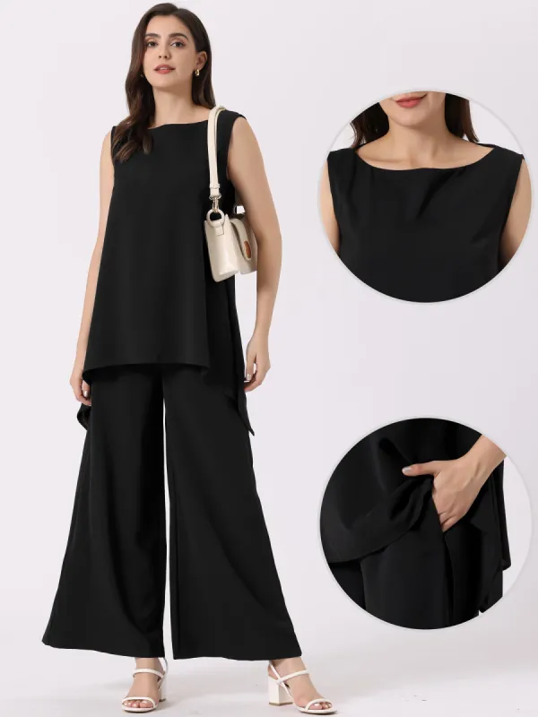2PCS Casual Sleeveless Tunic Top Elastic Waist Wide Leg Pants Set sold by Allegra K