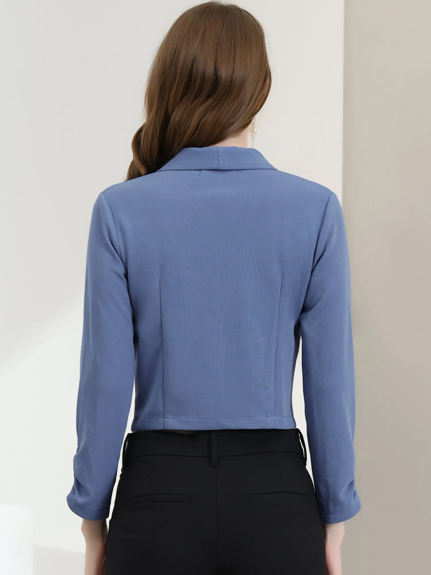 Ruched Sleeve Notched Lapel Business Cropped Blazer Jacket sold by Allegra K product image thumbnail 4