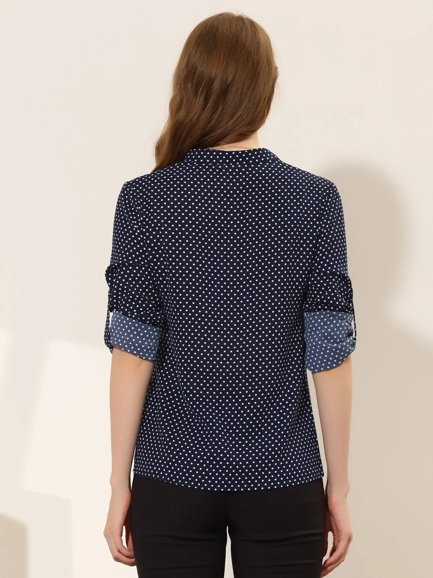 Office Work Blouse Polka Dots V Neck Long Sleeve Shirt sold by Allegra K product image thumbnail 3