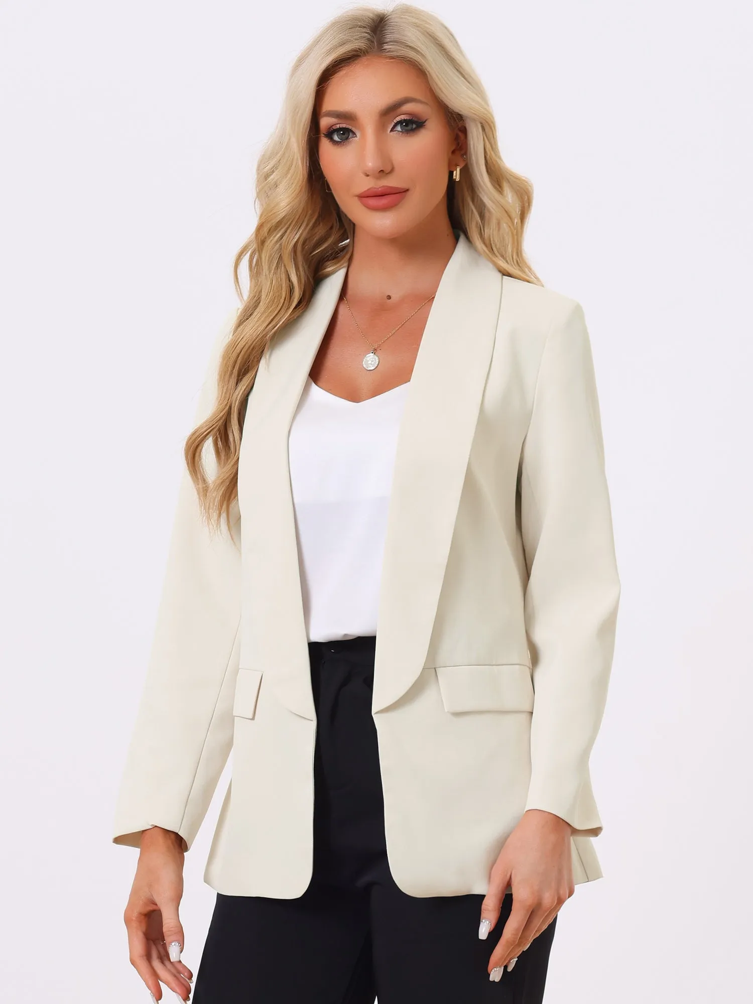 Shawl Lapel Collar Long Sleeve Open Front Work Office Blazer sold by Allegra K