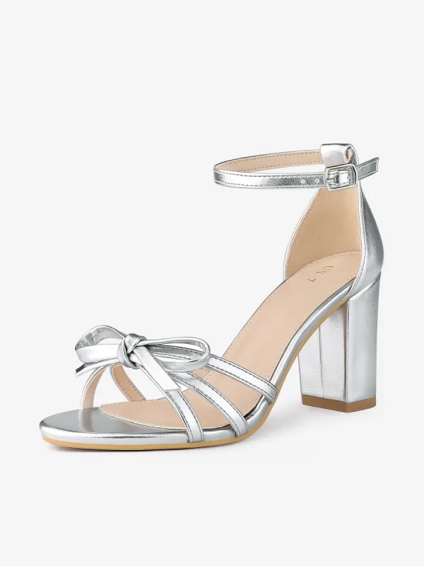 Women's Bow Tie Open Toe High Block Heels Sandals sold by Allegra K