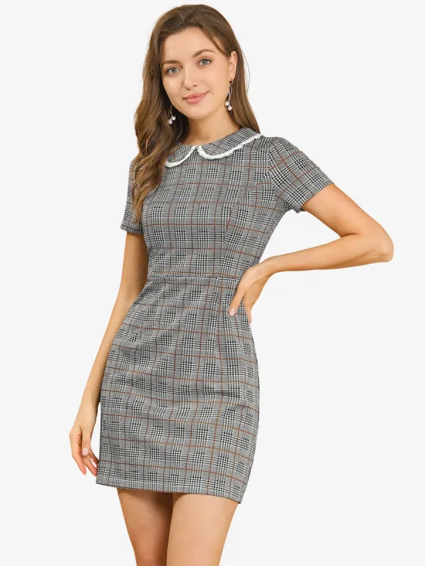 Vintage Houndstooth Short Sleeve Slim Fit Stretchy Mini Bodycon Dress sold by Allegra K