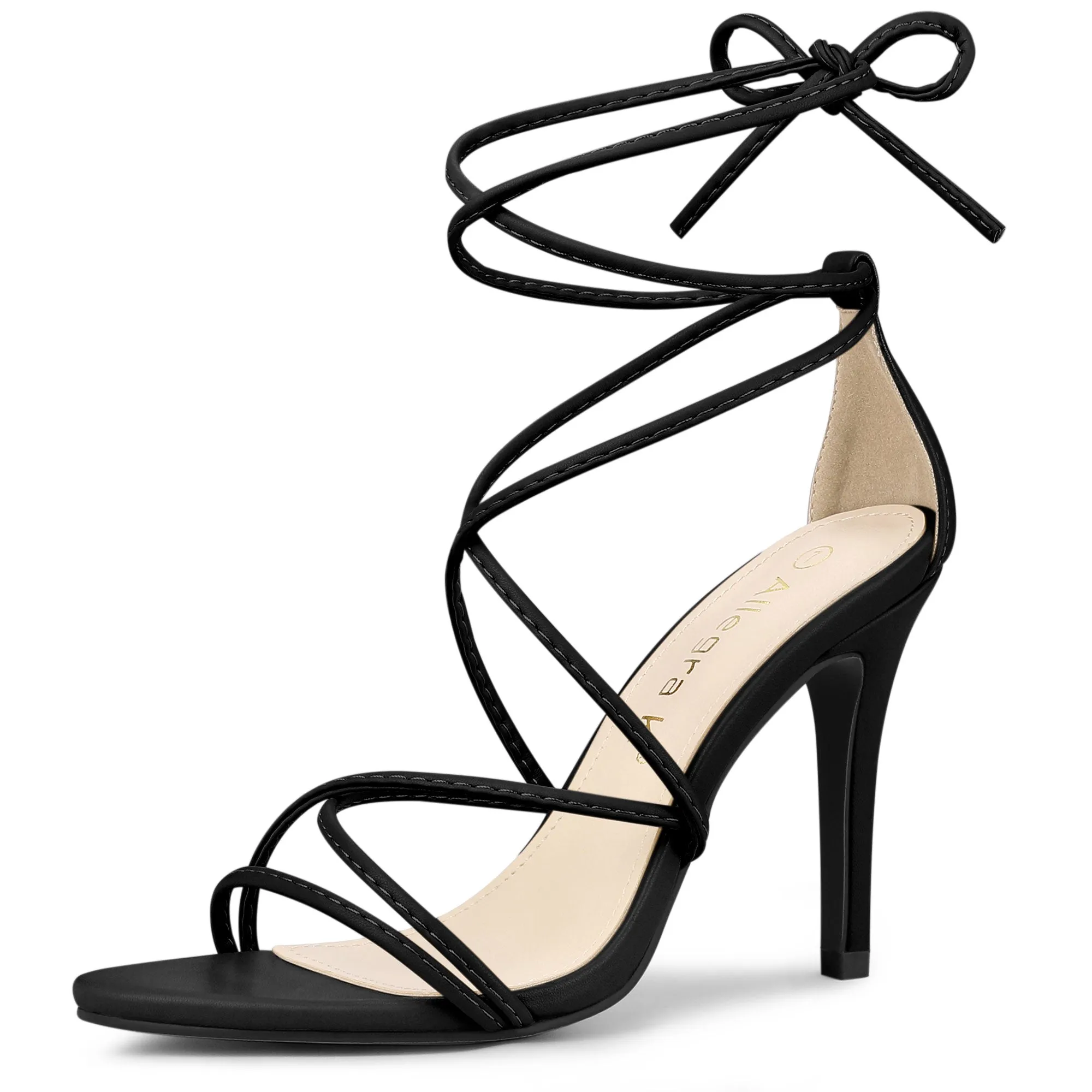 Faux Leather Lace Up Ankle Strappy Stiletto Heel Sandals sold by Allegra K product image thumbnail 2