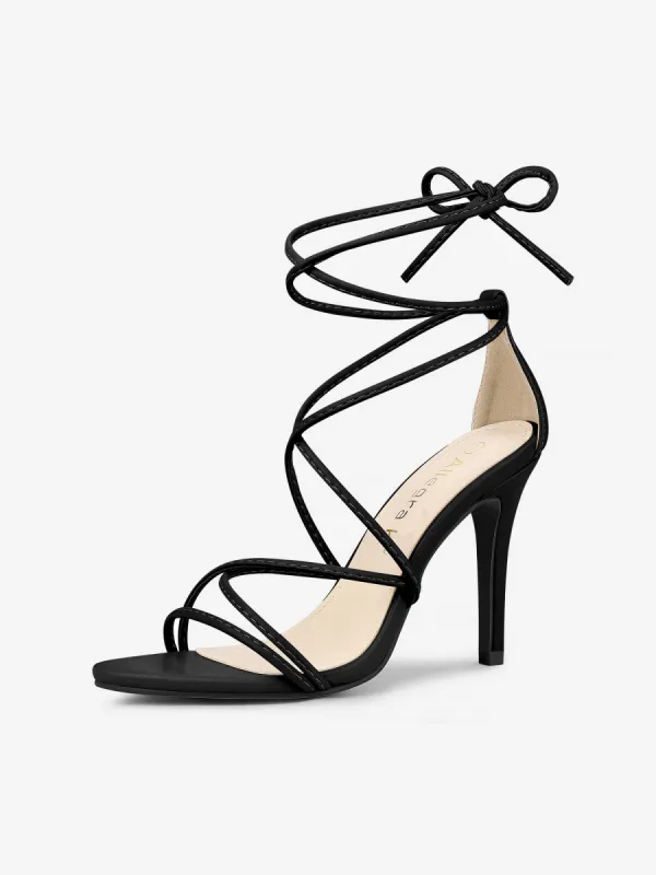 Faux Leather Lace Up Ankle Strappy Stiletto Heel Sandals sold by Allegra K