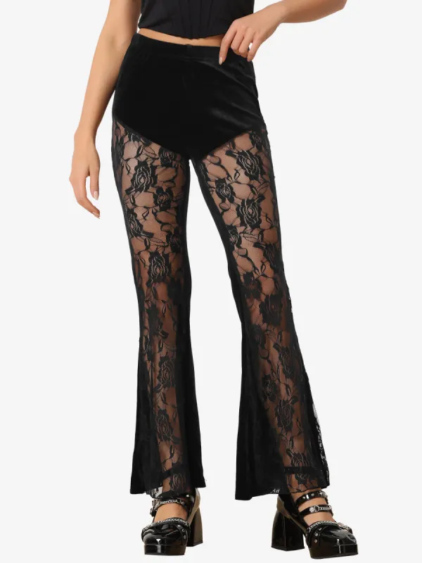Velvet Bell Bottom High Waist Gothic Lace Front Flare Pants sold by Allegra K