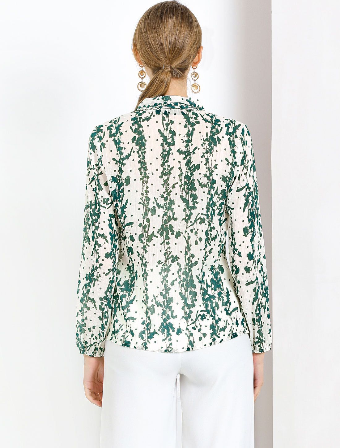 Tie Neck Floral Blouse Long Sleeve Elegant Work Office Top Shirt sold by Allegra K product image thumbnail 4