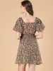 Floral Print Square Neck A-Line Smocked Waist Puff Sleeve Dress sold by Allegra K
