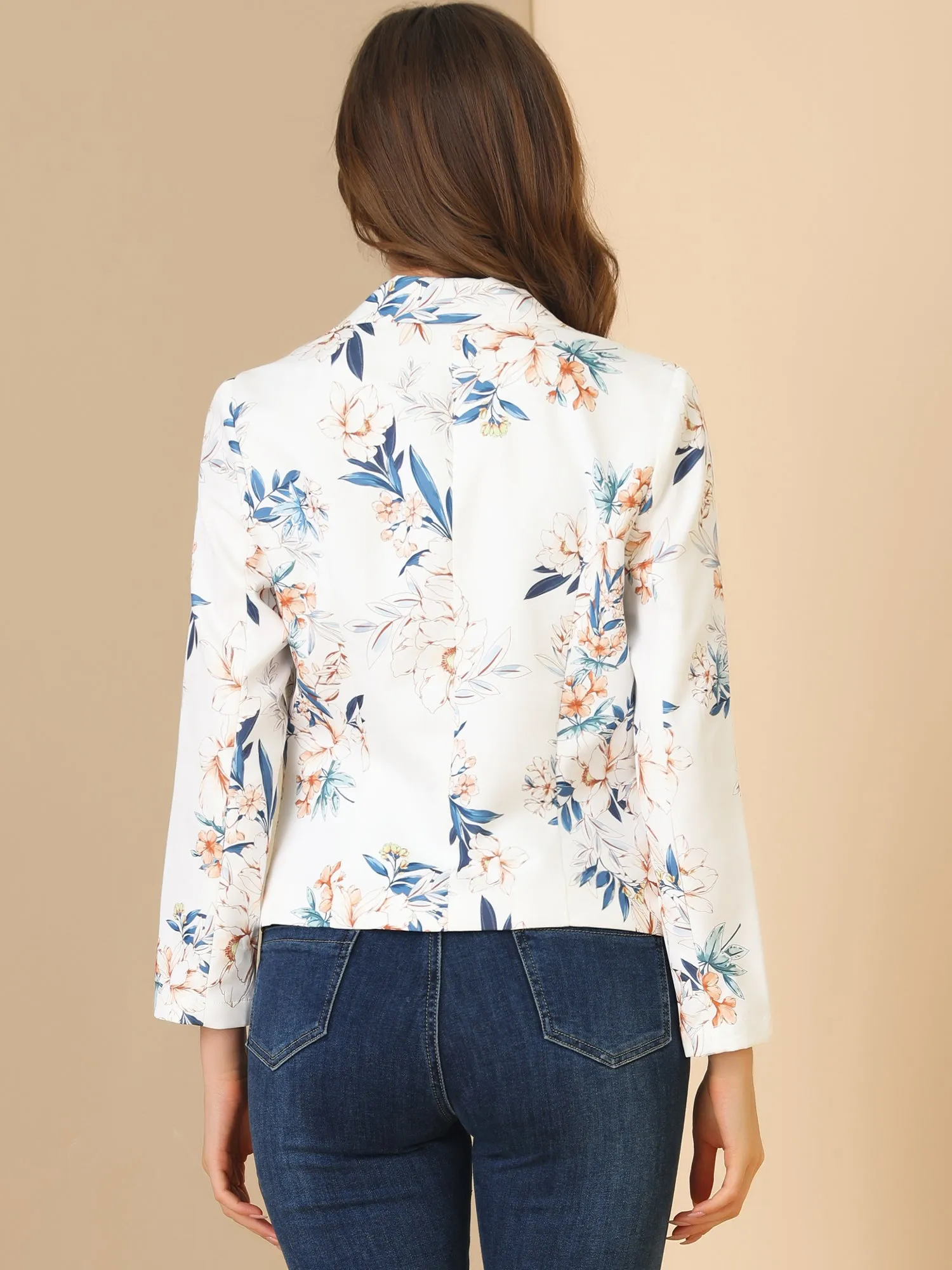 Open Front Floral Work Business Crop Blazer Jacket sold by Allegra K product image thumbnail 4