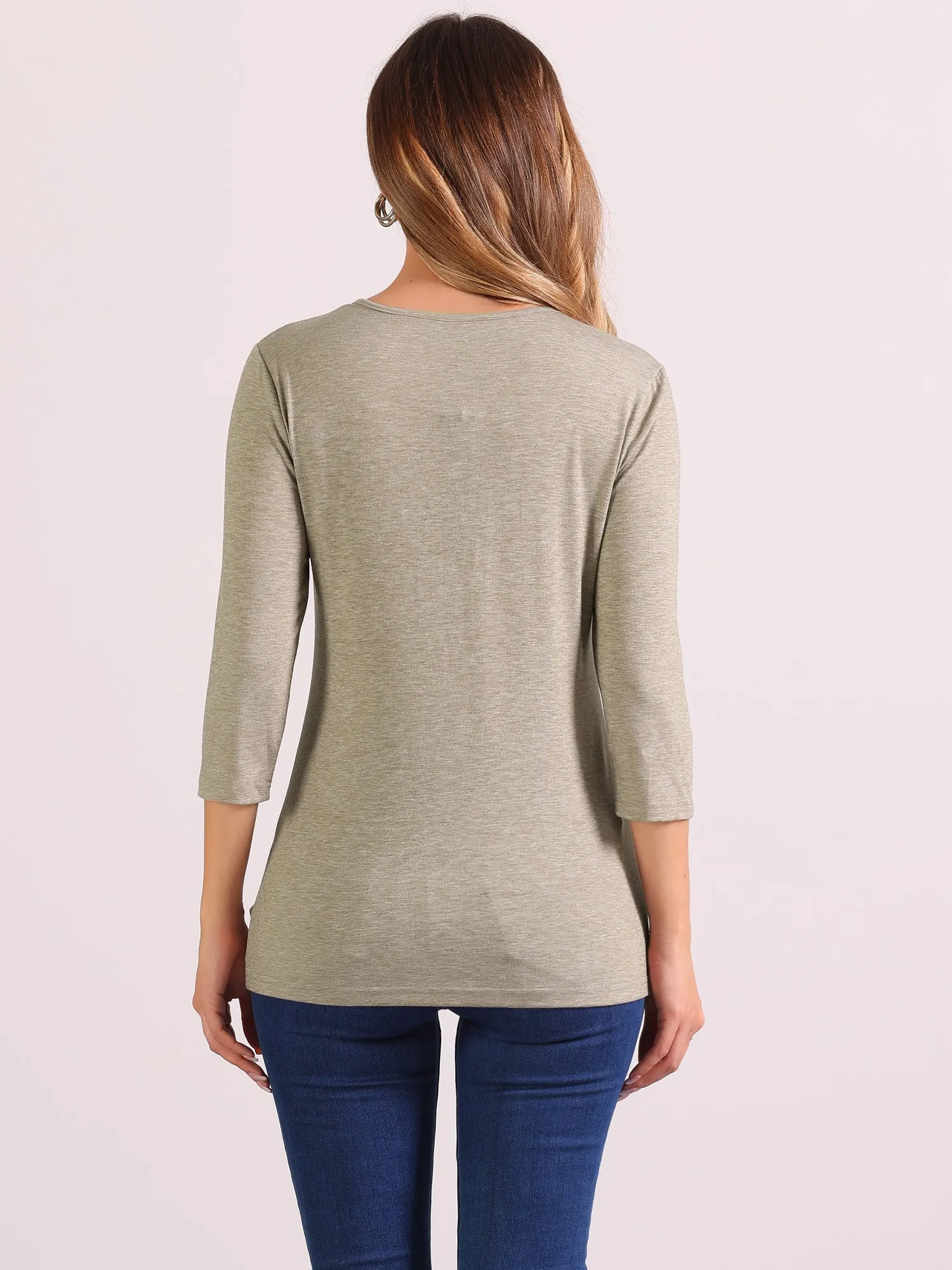 Round Neck Twist Knot 3/4 Sleeve Loose Tunic Blouse sold by Allegra K product image thumbnail 3