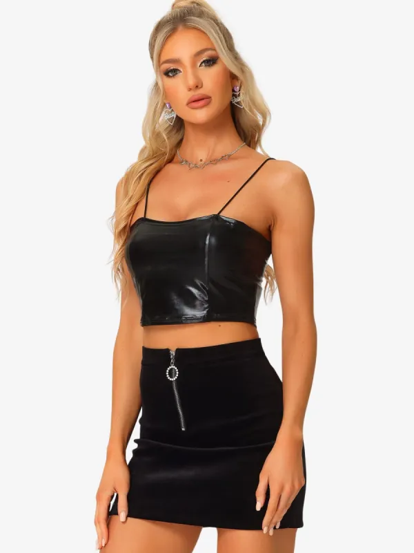 Women's Spaghetti Strap Tank Top Sleeveless Festival Party Clubwear Sparkly Shiny Metallic Crop Cami Top sold by Allegra K