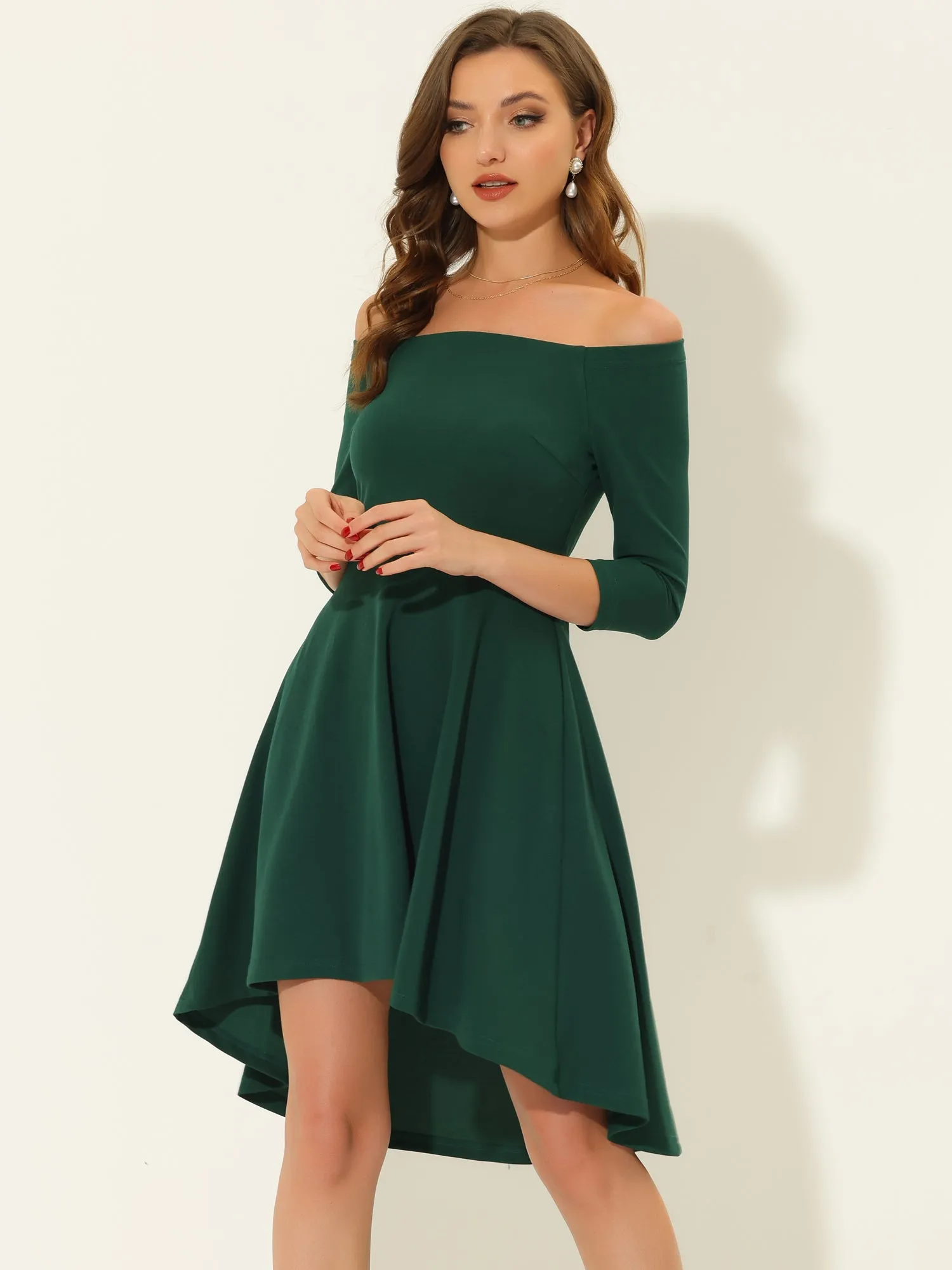 Off Shoulder Elegant High Low Flared Cocktail Party Dress sold by Allegra K product image thumbnail 5