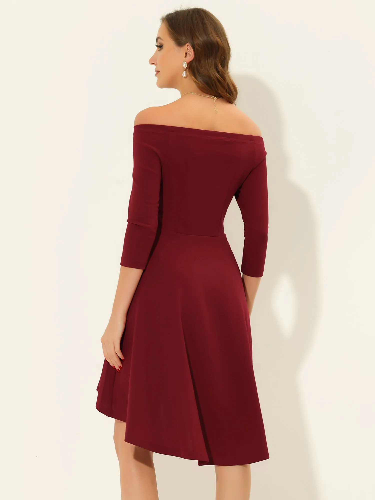 Off Shoulder Elegant High Low Flared Cocktail Party Dress sold by Allegra K product image thumbnail 3