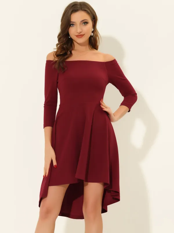 Off Shoulder Elegant High Low Flared Cocktail Party Dress sold by Allegra K