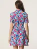 Floral Point Collar Button Up Tie Waist A-Line Mini Dress sold by Allegra K