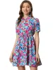 Floral Point Collar Button Up Tie Waist A-Line Mini Dress sold by Allegra K