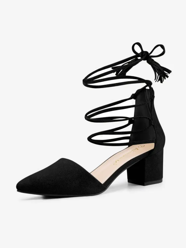 Pointed Toe Block Heel Lace Up Pumps sold by Allegra K