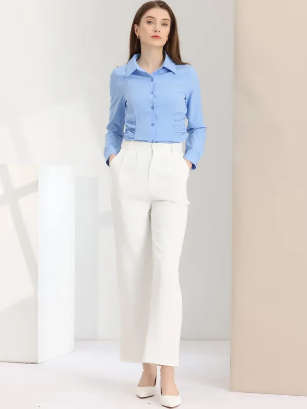 Long Sleeve Office Shirt Button Down Work Ruched Waist Tops sold by Allegra K