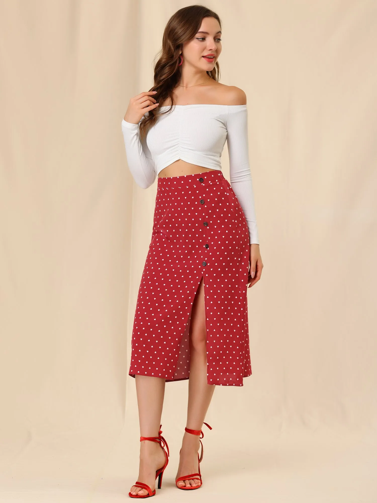 Vintage Button Decor Midi Heart Split Pencil Skirt sold by Allegra K product image thumbnail 2