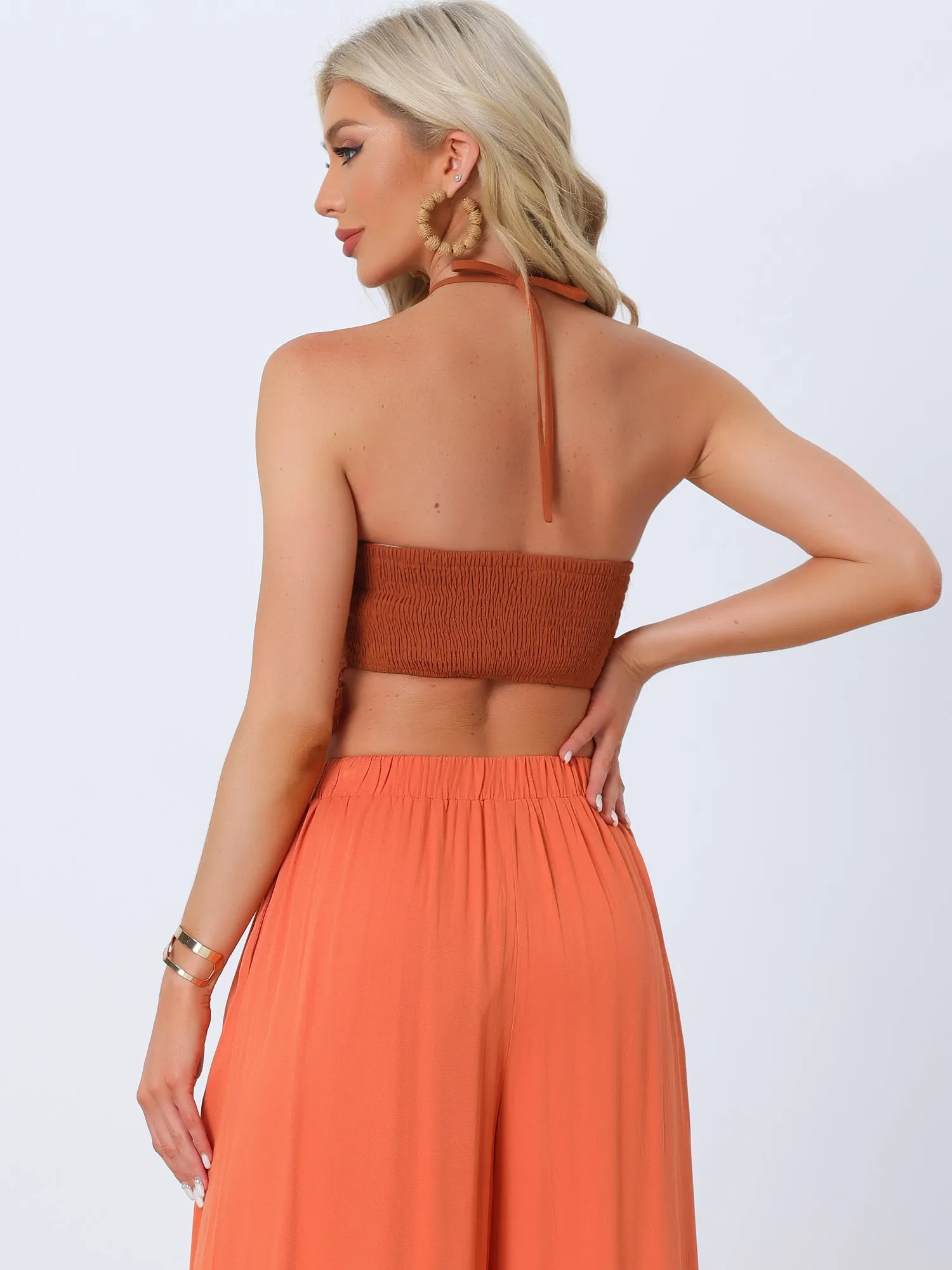 Halter Top Keyhloe Front Y2K Corset Tie Backless Smocked Back Boho Tassel Crop Top sold by Allegra K product image thumbnail 3