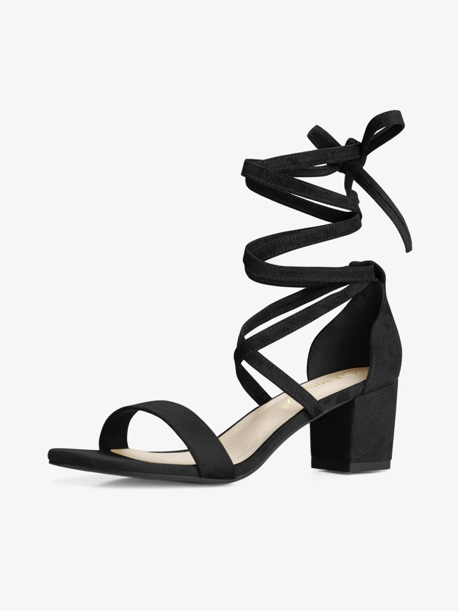 Faux Suede Open Toe Lace Up Mid Chunky Heel Sandals sold by Allegra K