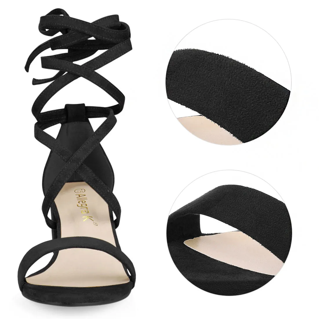 Faux Suede Open Toe Lace Up Mid Chunky Heel Sandals sold by Allegra K product image thumbnail 3