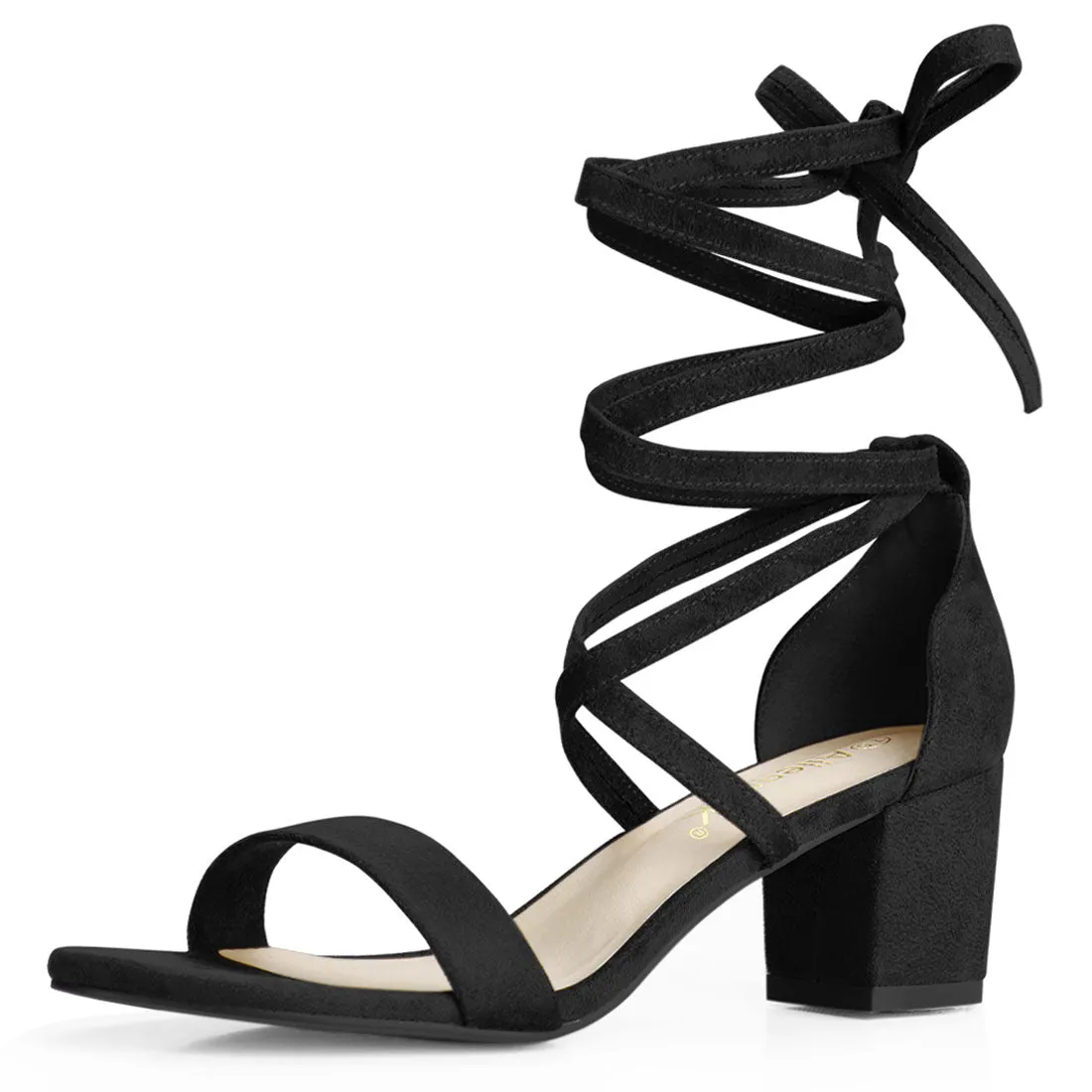 Faux Suede Open Toe Lace Up Mid Chunky Heel Sandals sold by Allegra K product image thumbnail 2