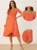 Summer Shirred Off Shoulder Ruffle Split Hem Midi Dress sold by Allegra K