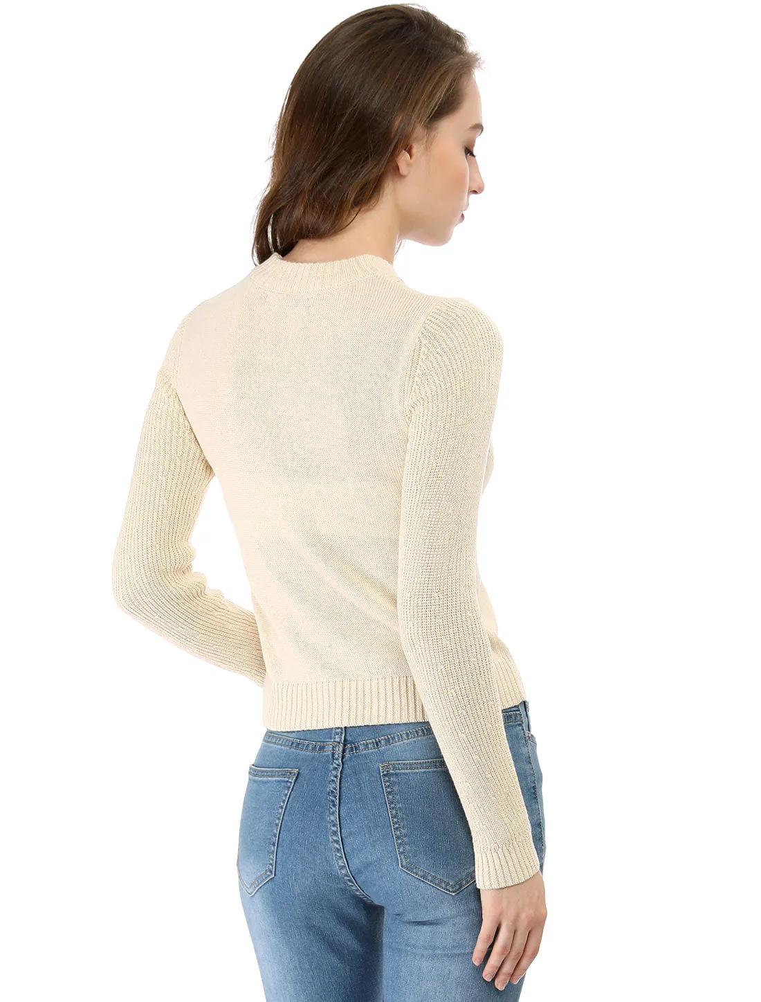 Crew Neck Pointelle Hollow Sweater Slim Fit Cropped Knitted Top sold by Allegra K product image thumbnail 5