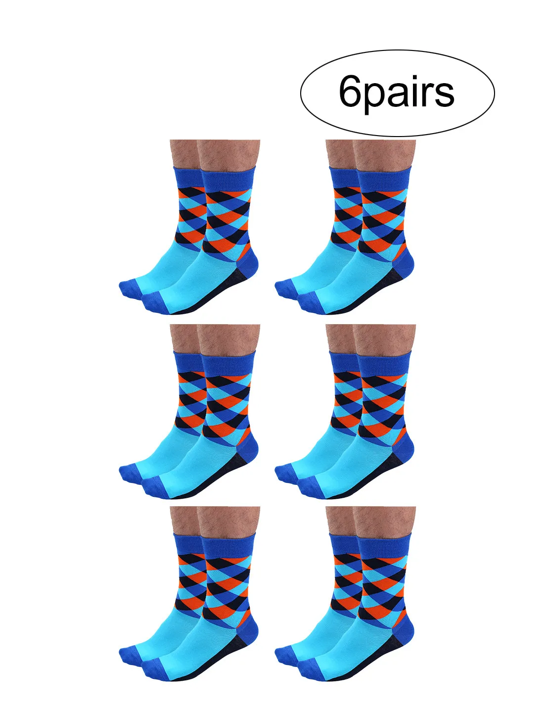 Mens Dress Argyle Colorful Funky Cotton Crew Socks 6 Pairs sold by Allegra K product image thumbnail 2