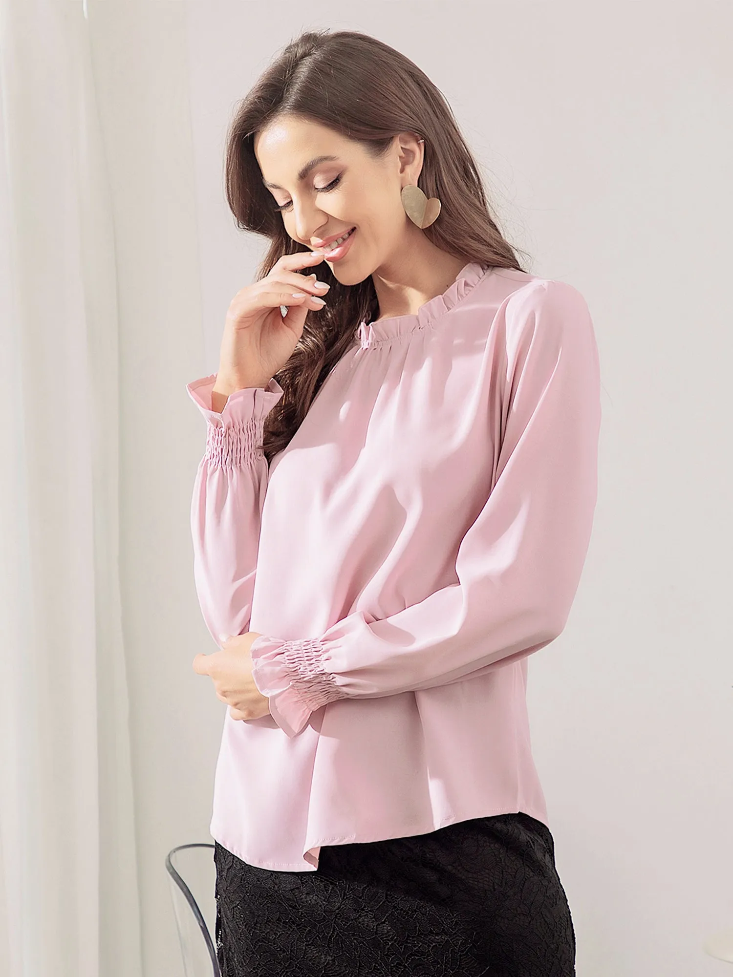 Casual Work Long Sleeve Blouse Ruffle Mock Neck Top sold by Allegra K product image thumbnail 2