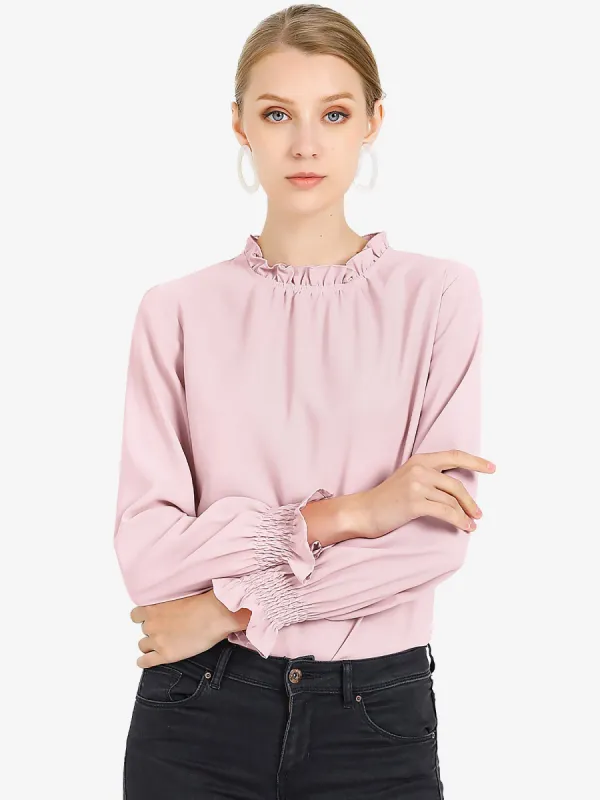 Casual Work Long Sleeve Blouse Ruffle Mock Neck Top sold by Allegra K