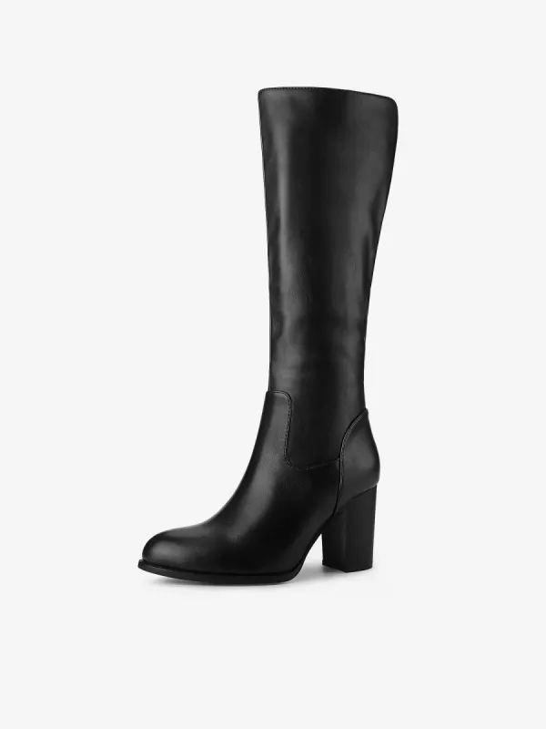Faux Leather Round Toe Block Heel Knee High Boots sold by Allegra K