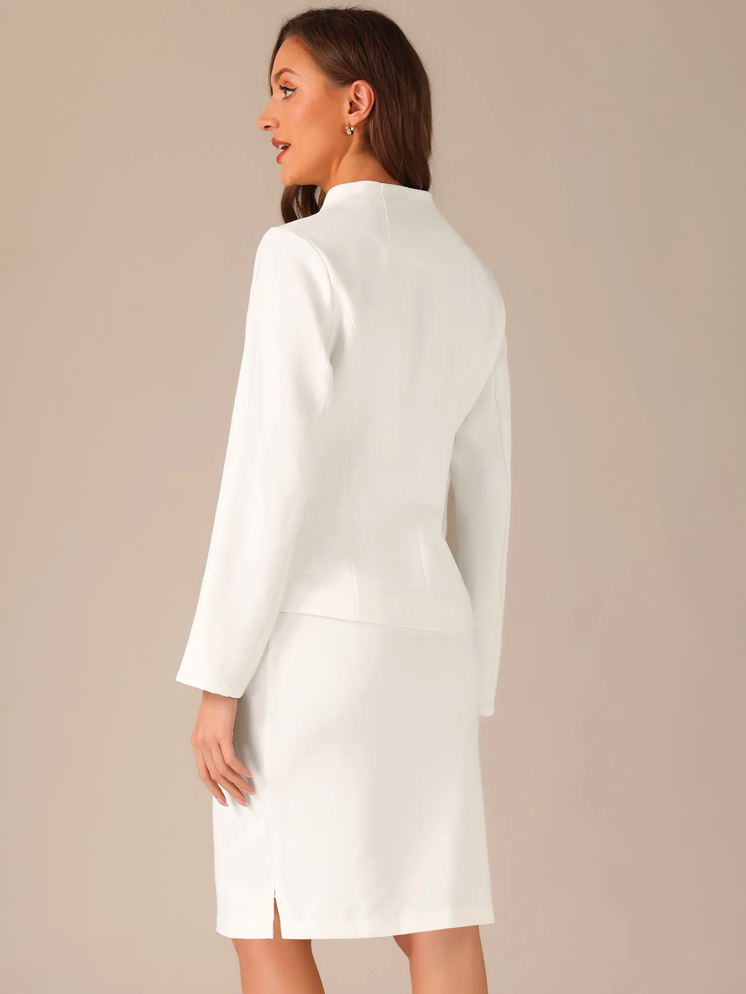 2pc Business Collarless Blazer and Formal Pencil Skirt Suit Sets sold by Allegra K product image thumbnail 3