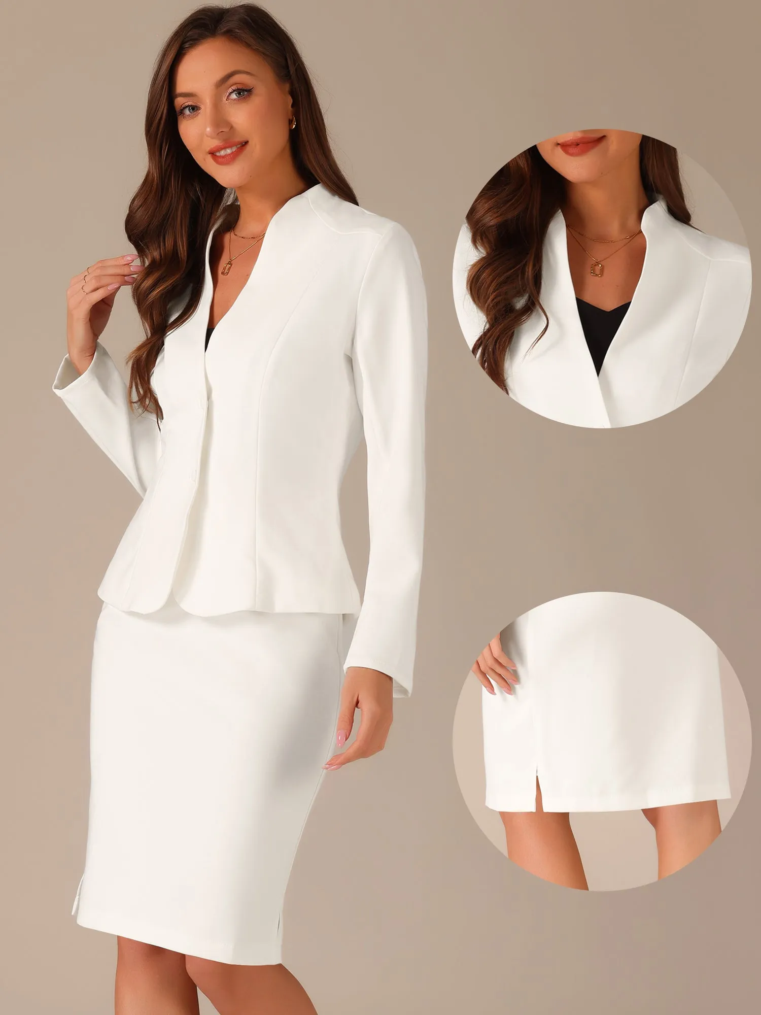 2pc Business Collarless Blazer and Formal Pencil Skirt Suit Sets sold by Allegra K product image thumbnail 2