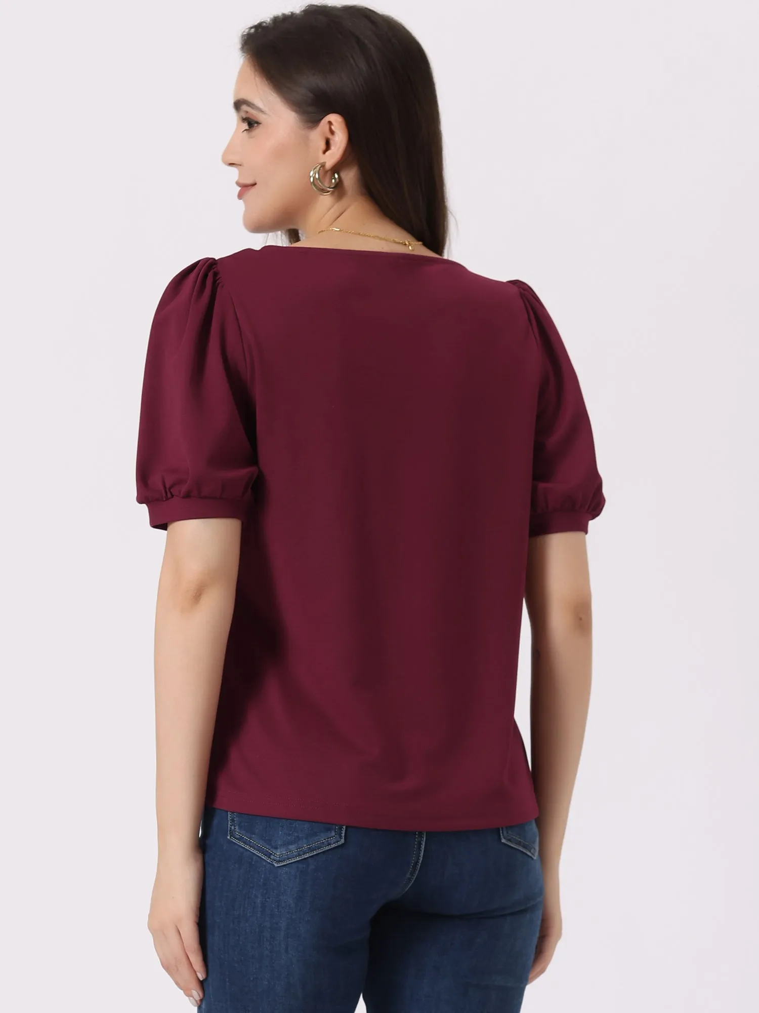 Casual Puff Short Sleeve Asymmetrical V Neck Loose Fit Blouse sold by Allegra K product image thumbnail 3