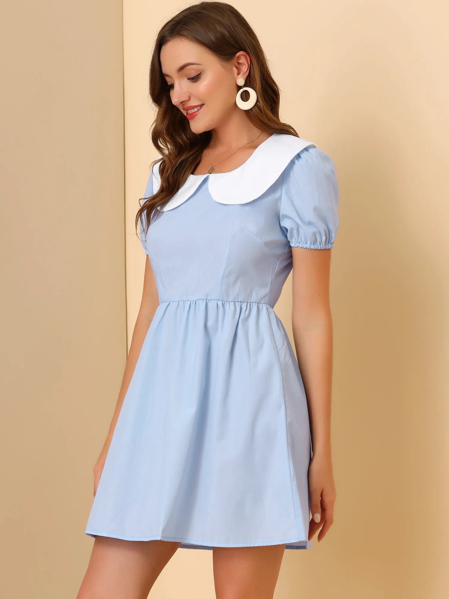 Contrast Peter Pan Collar Puff Short Sleeve A-line Dress sold by Allegra K product image thumbnail 3