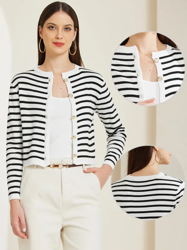 Knit Round Neck Button Down Striped Cardigan Sweaters sold by Allegra K