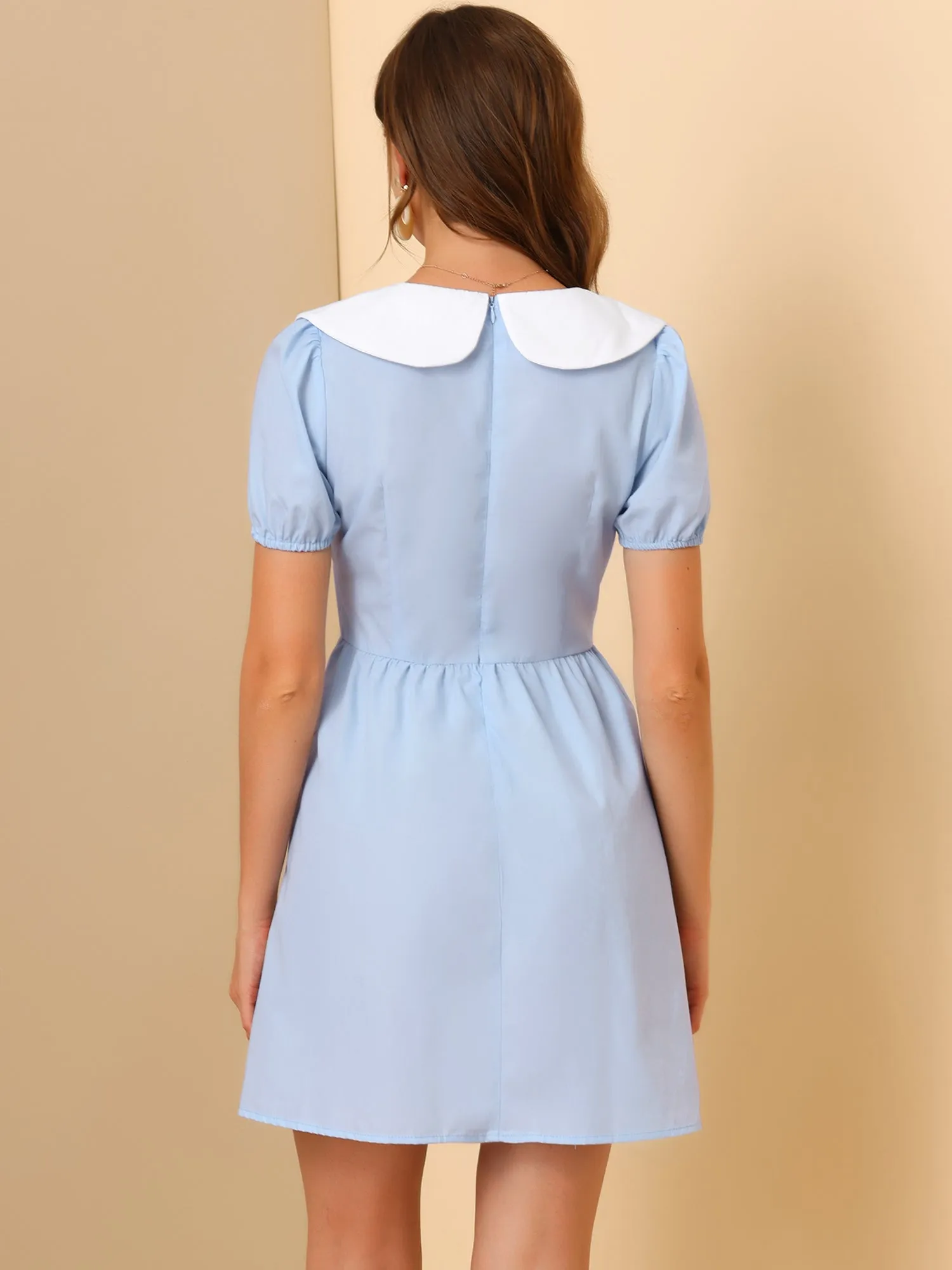 Contrast Peter Pan Collar Puff Short Sleeve A-line Dress sold by Allegra K product image thumbnail 4