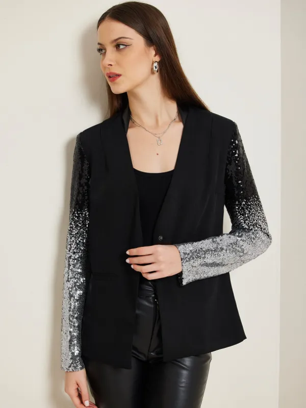 Shiny Sequin Long Sleeves Sparkle Casual Blazer Jacket made by Allegra K