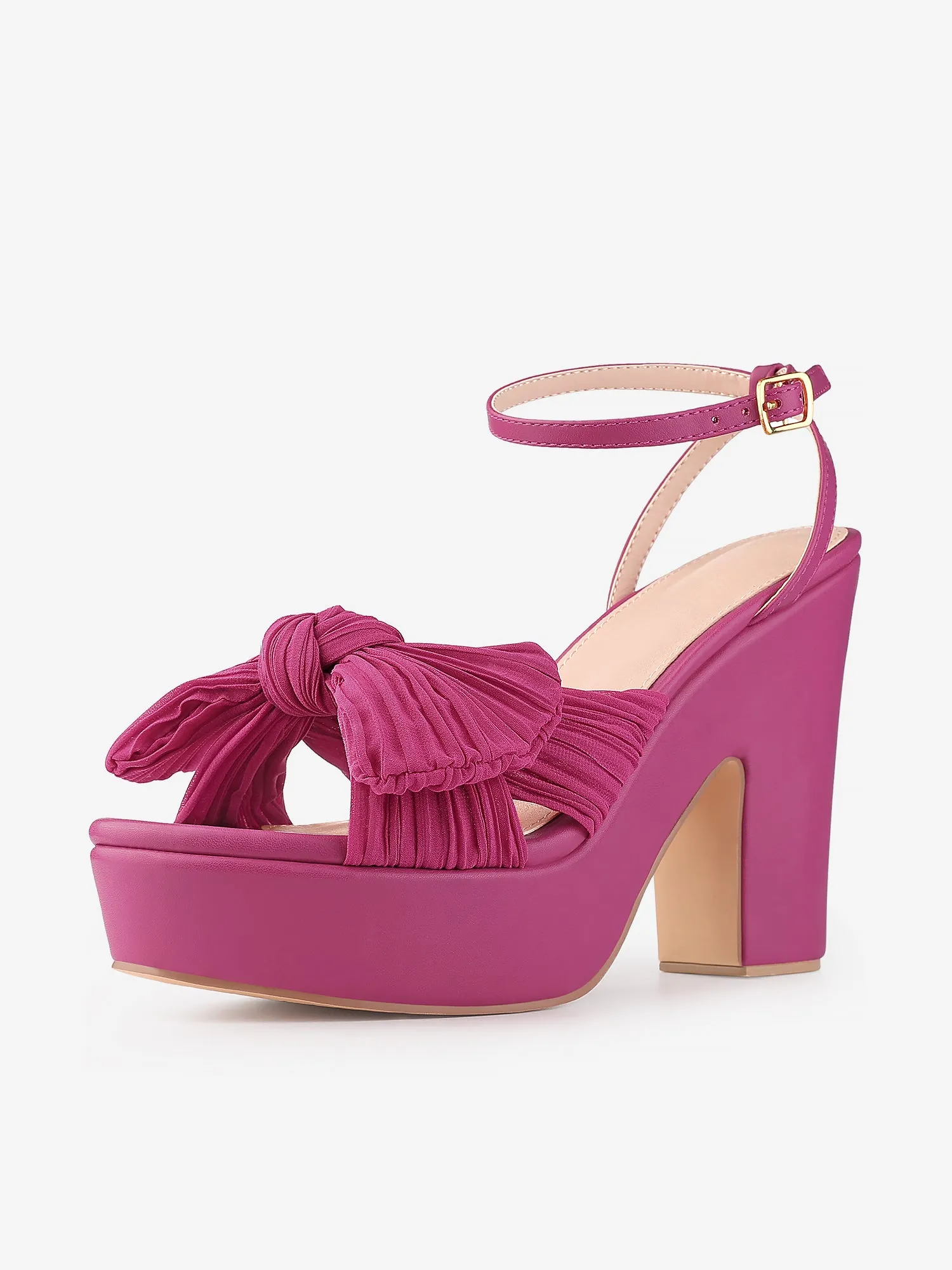 Women's Platform Pleated Bow Slingback Block High Heel Sandals sold by Allegra K
