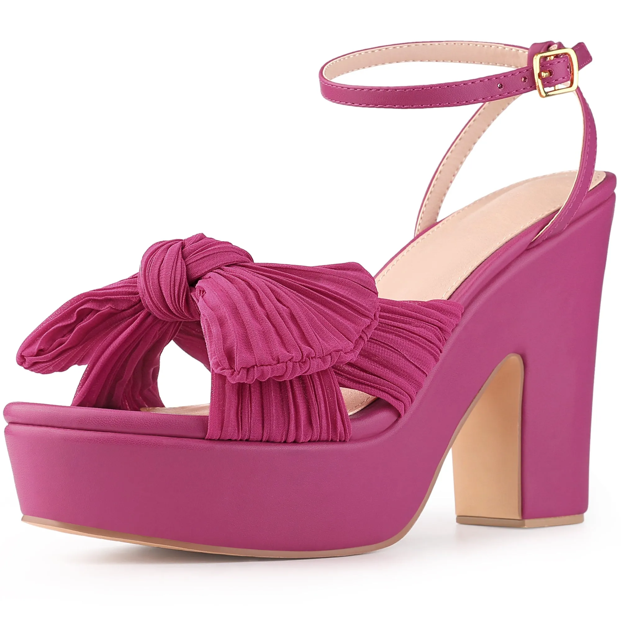 Women's Platform Pleated Bow Slingback Block High Heel Sandals sold by Allegra K product image thumbnail 2