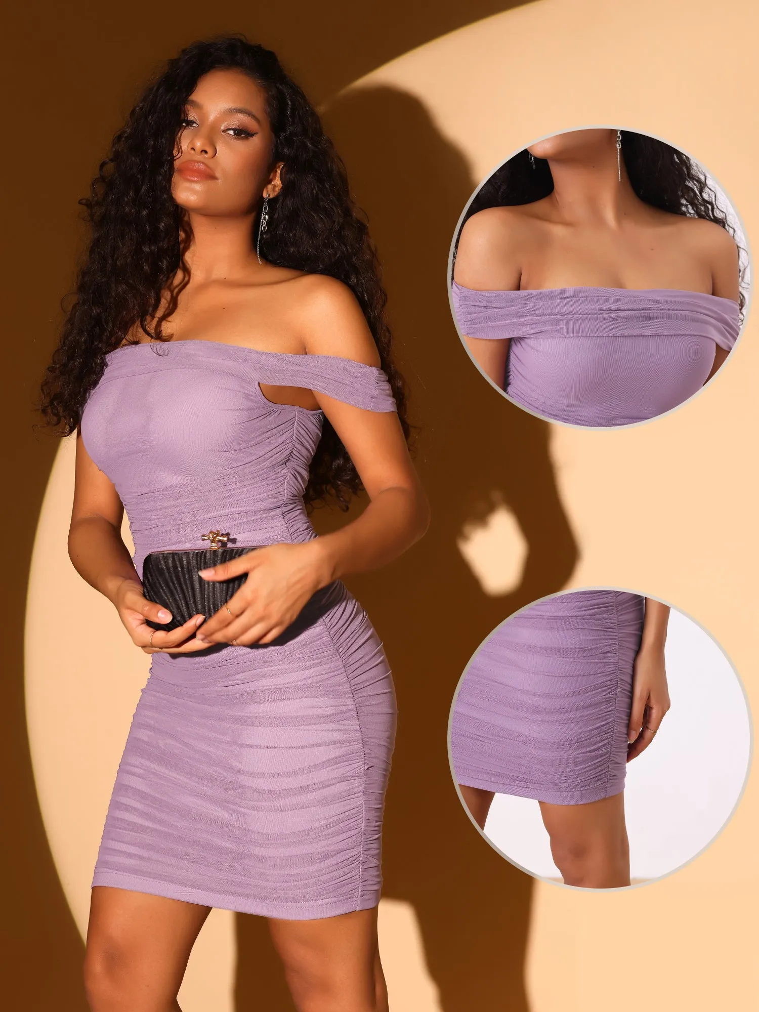 Ruched Bodycon Off-Shoulder Cocktail Mini Dress sold by Allegra K product image thumbnail 2