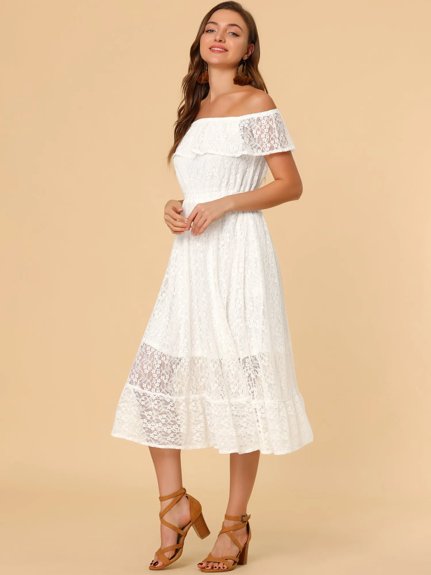 Off Shoulder Sleeveless Bridesmaid Wedding Lace Mini Lining Dress sold by Allegra K product image thumbnail 5
