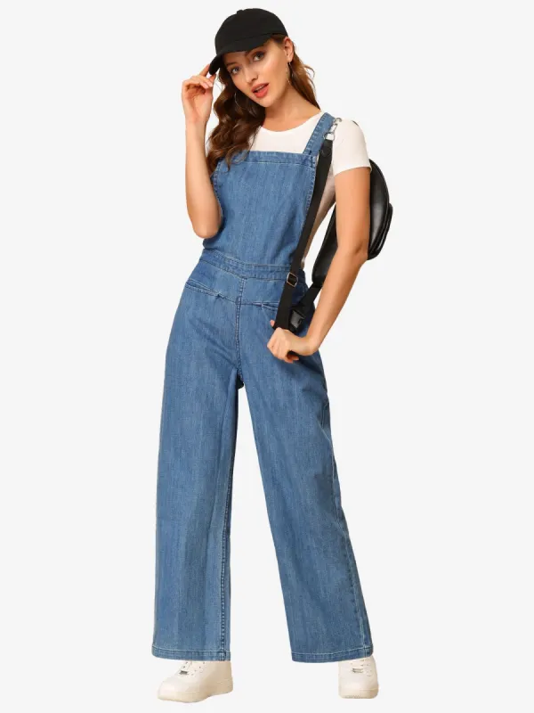 Overall Jeans Bib Straps Elastic Waist Denim Jumpsuits sold by Allegra K