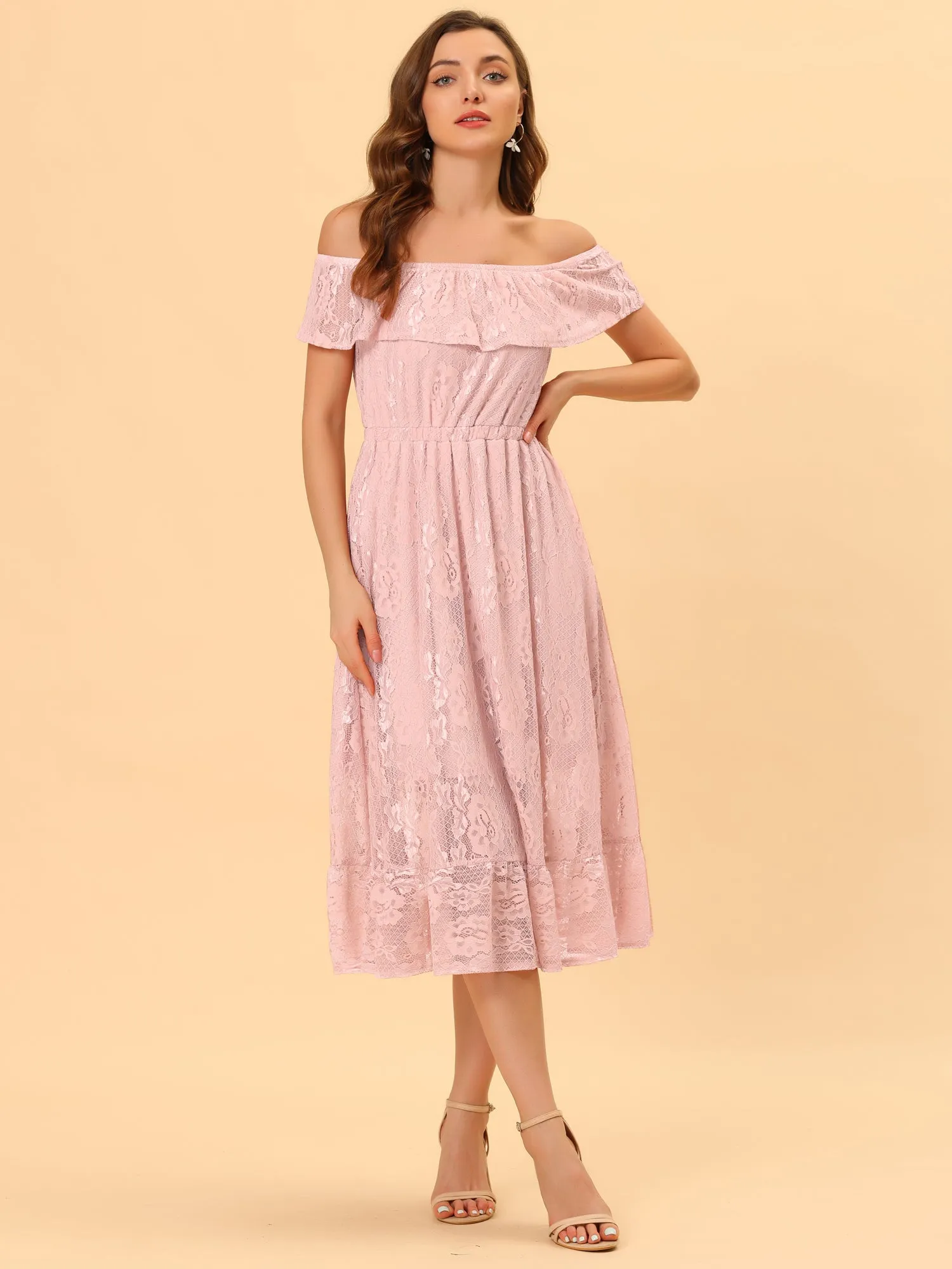 Off Shoulder Sleeveless Bridesmaid Wedding Lace Mini Lining Dress sold by Allegra K product image thumbnail 2