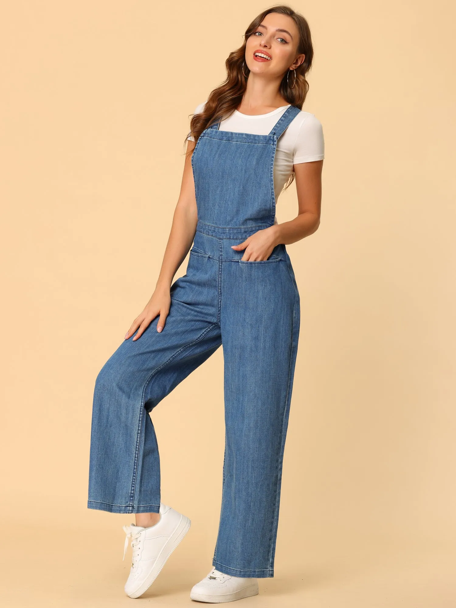 Overall Jeans Bib Straps Elastic Waist Denim Jumpsuits sold by Allegra K product image thumbnail 4