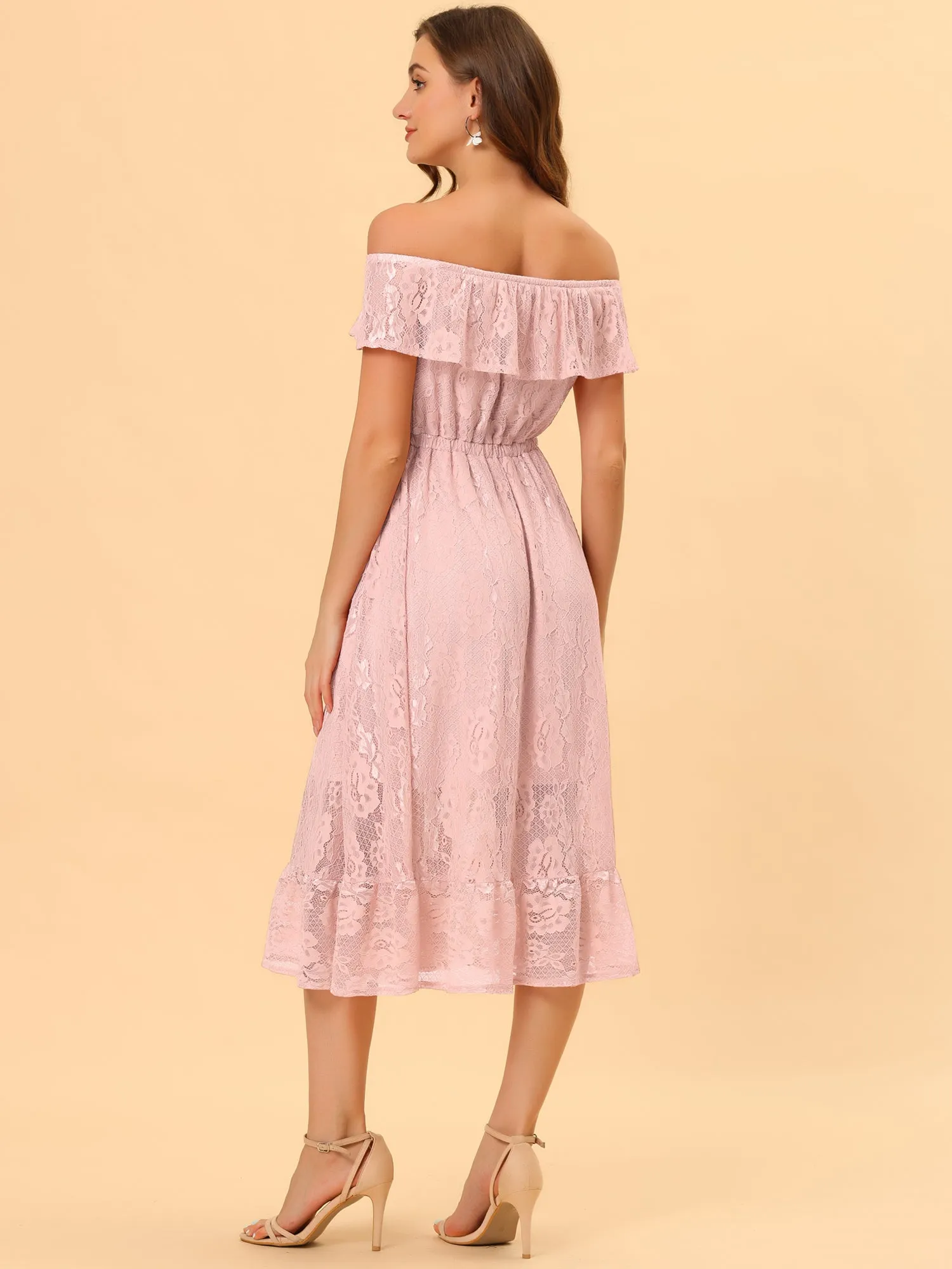 Off Shoulder Sleeveless Bridesmaid Wedding Lace Mini Lining Dress sold by Allegra K product image thumbnail 3