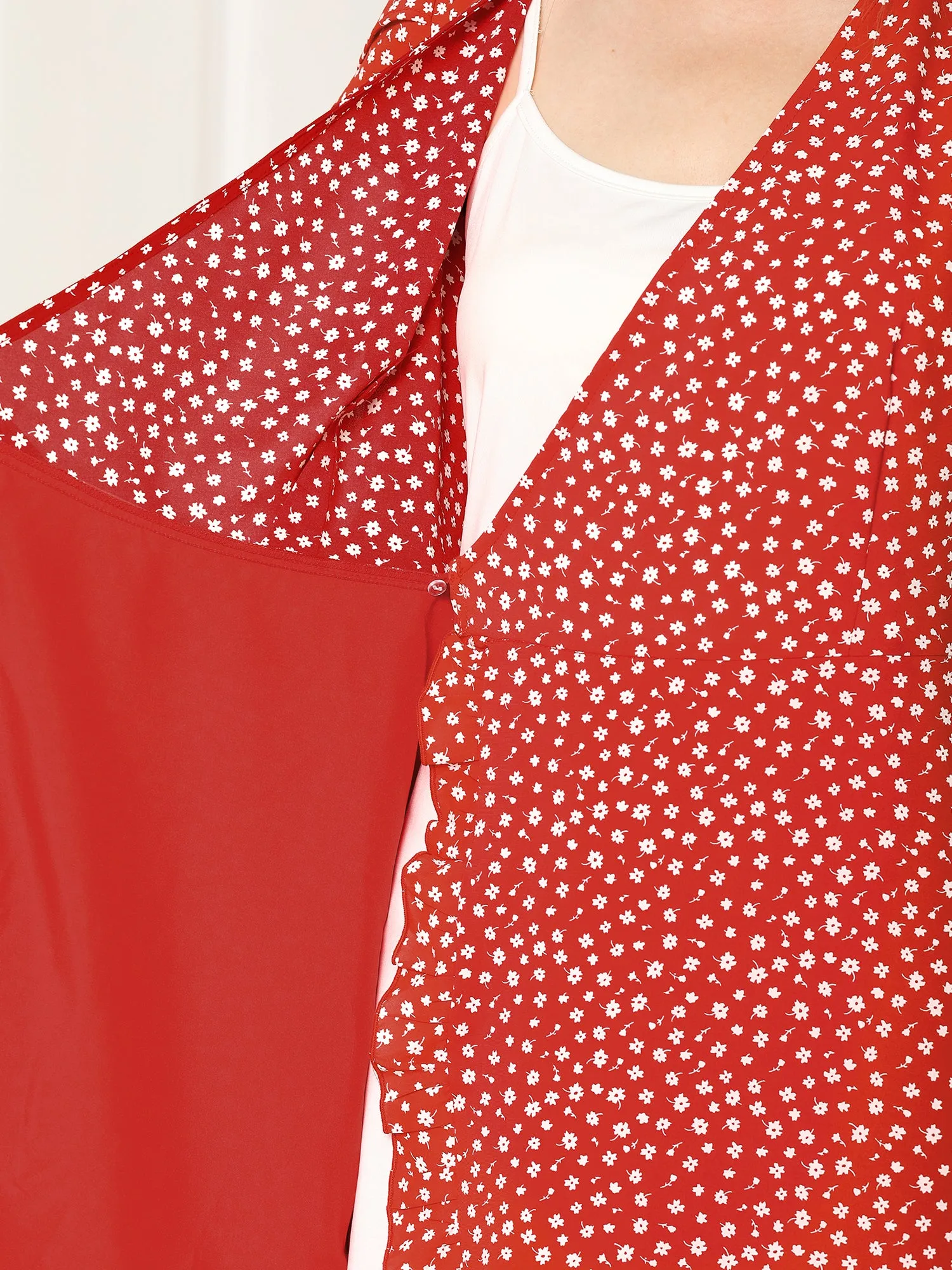 Ruffled Hem Tulip Sleeve Above Knee Chiffon Floral Faux Wrap Dress sold by Allegra K product image thumbnail 5