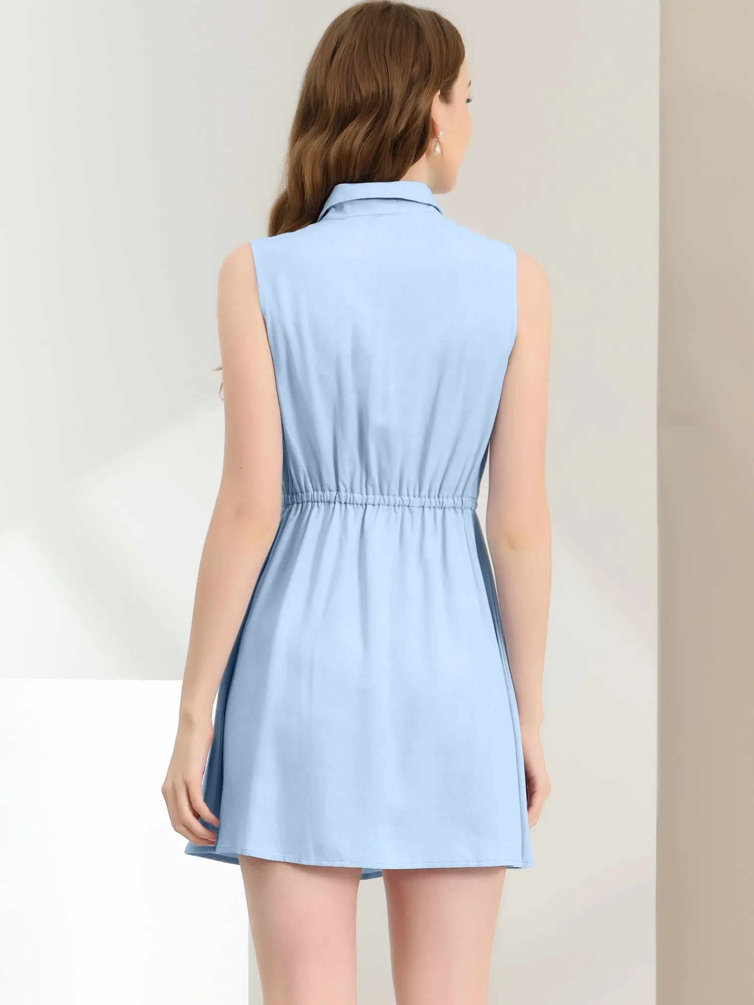 Sleeveless Point Collar Drawstring Waist Button Down Shirt Dress sold by Allegra K product image thumbnail 5